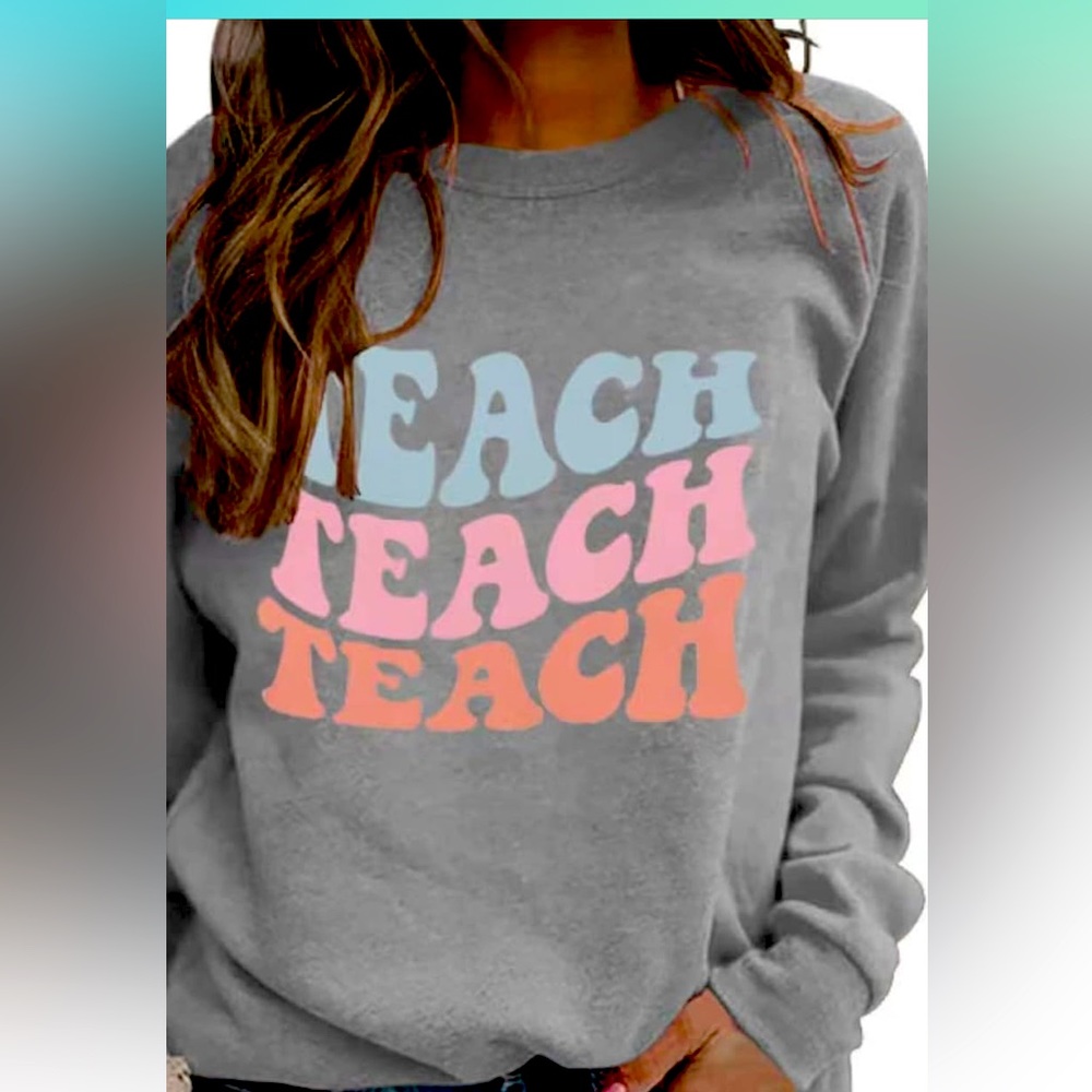 NEW Womens Colorful Retro Teach Sweatshirt Crewneck Long Sleeve Pullover